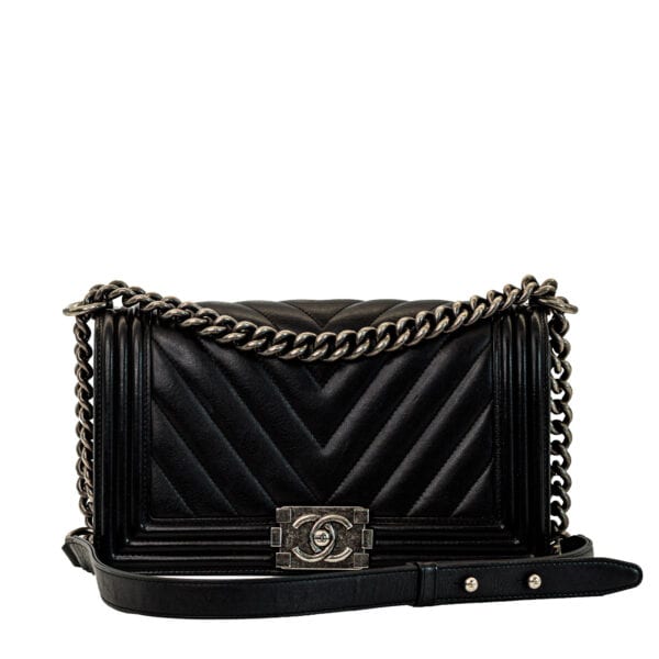 Chanel Boy Medium Chevron Black Calfskin RHW Chanel Boy Medium Chevron Black Calfskin RHW