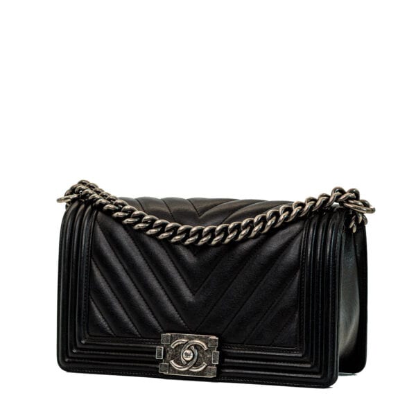 Chanel Boy Medium Chevron Black Calfskin RHW Chanel Boy Medium Chevron Black Calfskin RHW