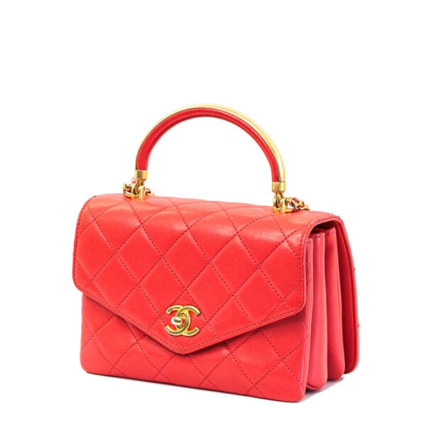 Chanel Top Handle Envelope Flap Bag Red Calfskin GHW Chanel Top Handle Envelope Flap Bag Red Calfskin GHW