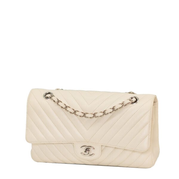 Chanel Classic Medium Ivory Chevron Calfskin SHW Chanel Classic Medium Ivory Chevron Calfskin SHW