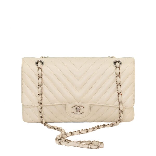 Chanel Classic Medium Ivory Chevron Calfskin SHW Chanel Classic Medium Ivory Chevron Calfskin SHW