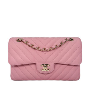 Chanel Classic Small Double Flap Chevron Pink Caviar CGHW