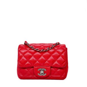 Chanel Mini Square Red Caviar RHW
