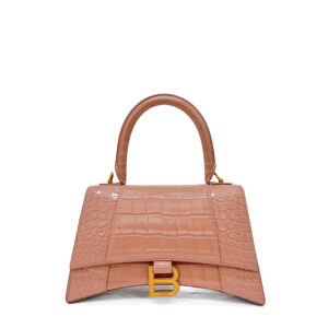 Hourglass Small Croc-effect Nude Pink Leather Tote