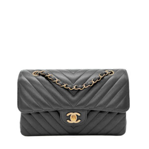 Chanel Classic Small Double Flap Chevron Black Caviar CGHW