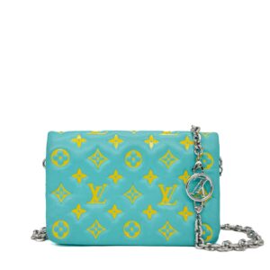 Louis Vuitton Pochette Coussin Lambskin Embossed Monogram Mint and Yellow