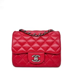 Chanel Classic Mini Square Flap Bag Red Lambskin RHW