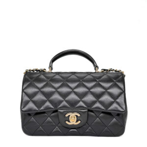 Mini Rectangular with Top Handle Black Lambskin GHW