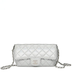 Chanel Silver Iridescent Caviar Glasses Case with Chain SHW